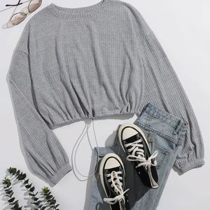 cropped long sleeve drawstring sweater